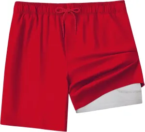 Mens Swim Trunks with Compression Liner 8 inch Quick-Dry Lightweight 2 in 1 Board Shorts 4-Way Stretch UPF 50 