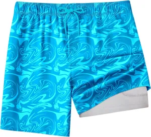 Mens Swim Trunks with Compression Liner 8 inch Quick-Dry Lightweight 2 in 1 Board Shorts 4-Way Stretch UPF 50 