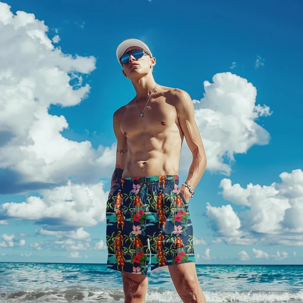 Mens Swim Trunks with Compression Liner Quick Dry Zipper Pocket Bathing