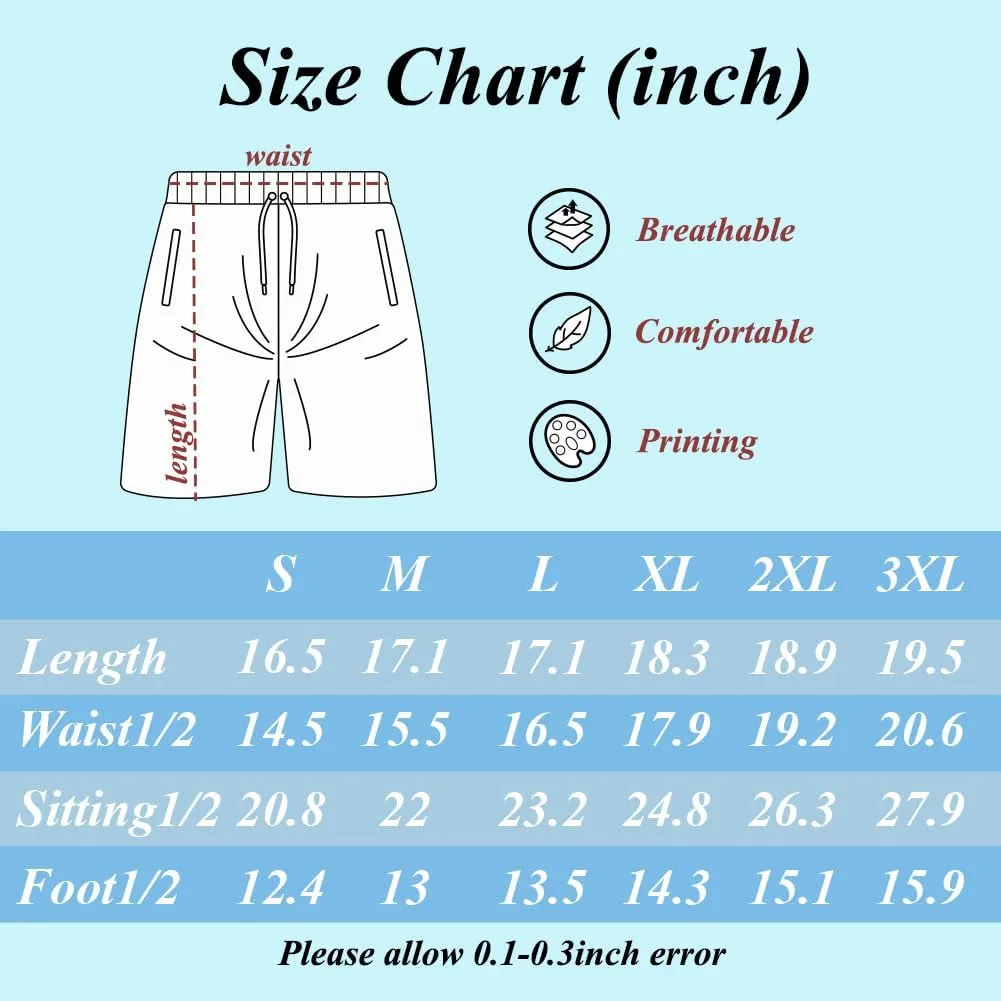 Mens Swim Trunks with Compression Liner Quick Dry Zipper Pocket Bathing