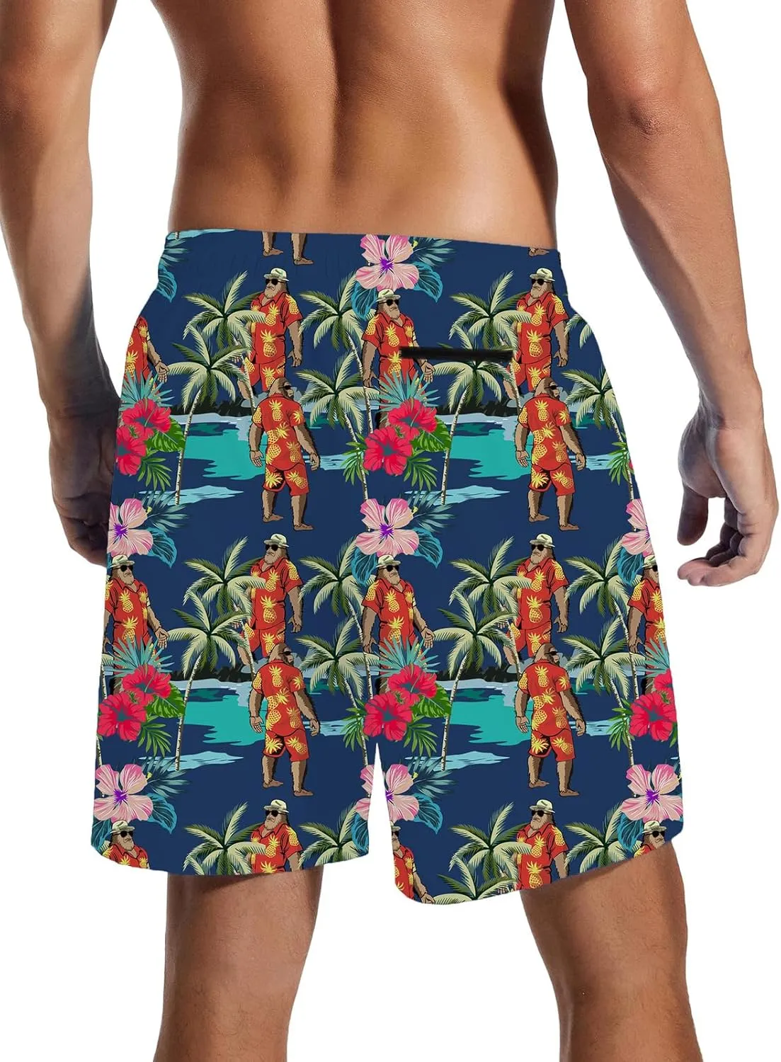 Mens Swim Trunks with Compression Liner Quick Dry Zipper Pocket Bathing