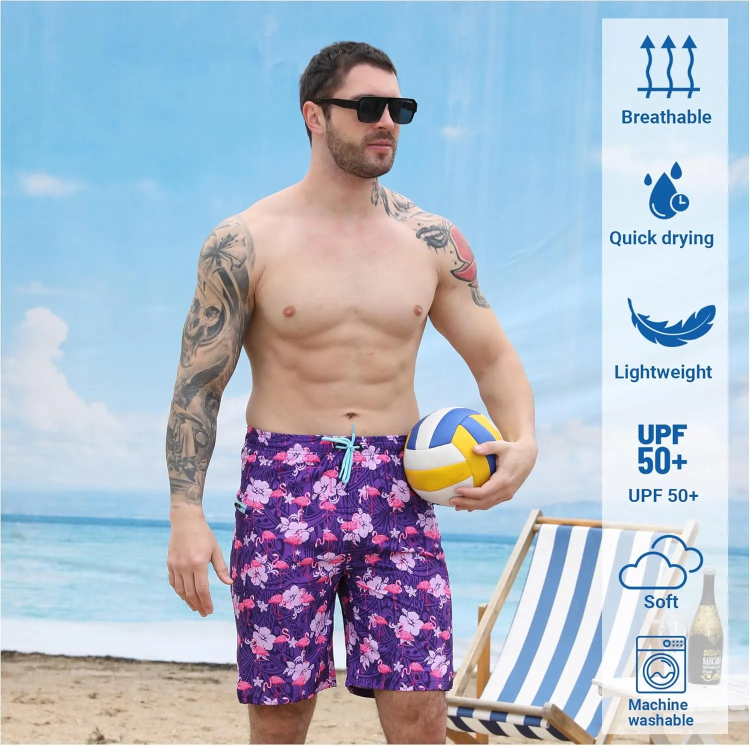 Men's Swim Trunks with Compression Liner Swim Shorts Board Shorts 9 Inch Quick Dry Bathing Suit with Zipper Pockets