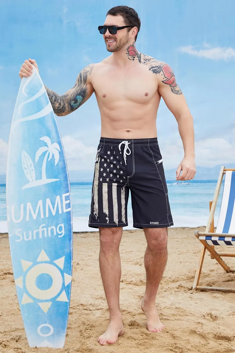Men's Swim Trunks with Compression Liner Swim Shorts Board Shorts 9 Inch Quick Dry Bathing Suit with Zipper Pockets