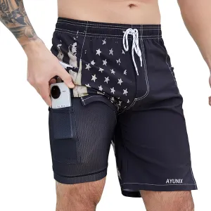 Men's Swim Trunks with Compression Liner Swim Shorts Board Shorts 9 Inch Quick Dry Bathing Suit with Zipper Pockets