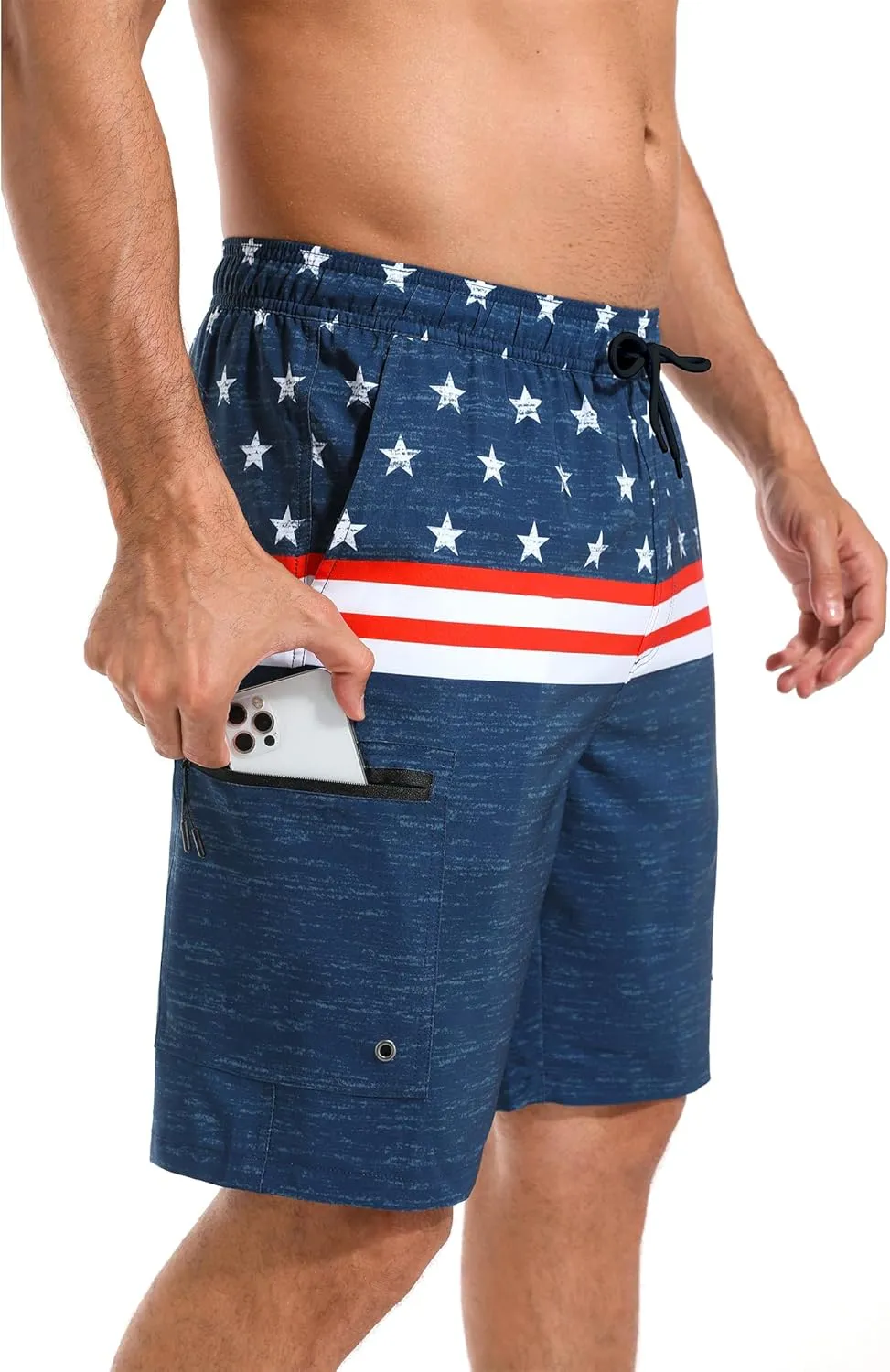 Mens Swim Trunks with Compression Liner Zipper Cargo Pockets Bathing Suit 9 Inch Quick-Dry Swimming Shorts