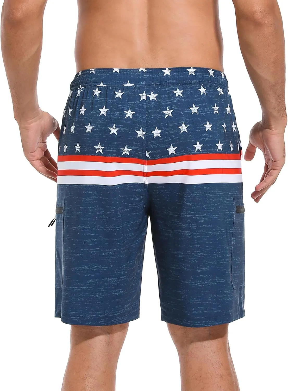 Mens Swim Trunks with Compression Liner Zipper Cargo Pockets Bathing Suit 9 Inch Quick-Dry Swimming Shorts