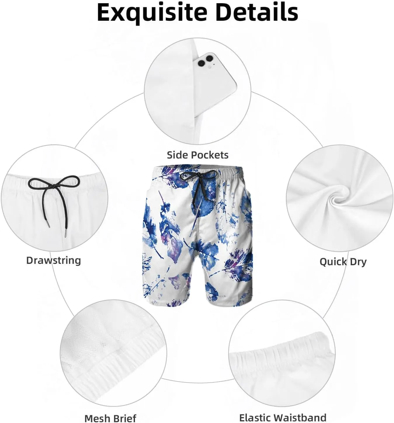 Mens Swim Trunks with Mesh Lining,Quick Dry Big Tall Board Shorts Swimsuit Beach Pants Swimwear Bathing Suits