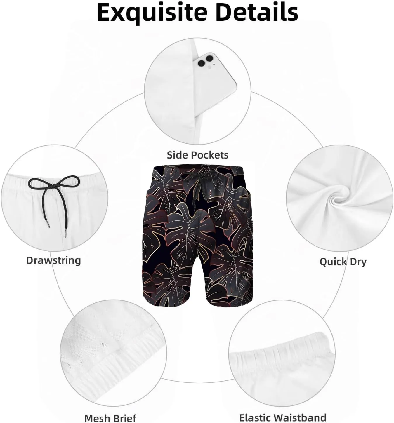 Mens Swim Trunks,Quick Dry Bathing Suits Summer Board Beach Shorts with Mesh Lining
