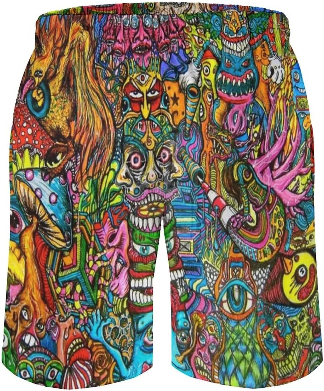 Mens Trippy Psychedelic Swim Trunks Beach Board Shorts with Mesh Lining and Pockets