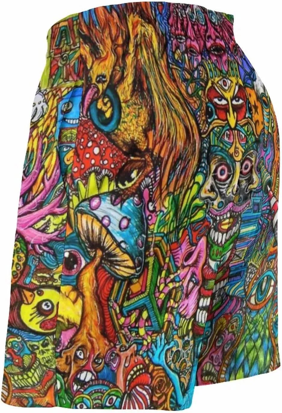 Mens Trippy Psychedelic Swim Trunks Beach Board Shorts with Mesh Lining and Pockets