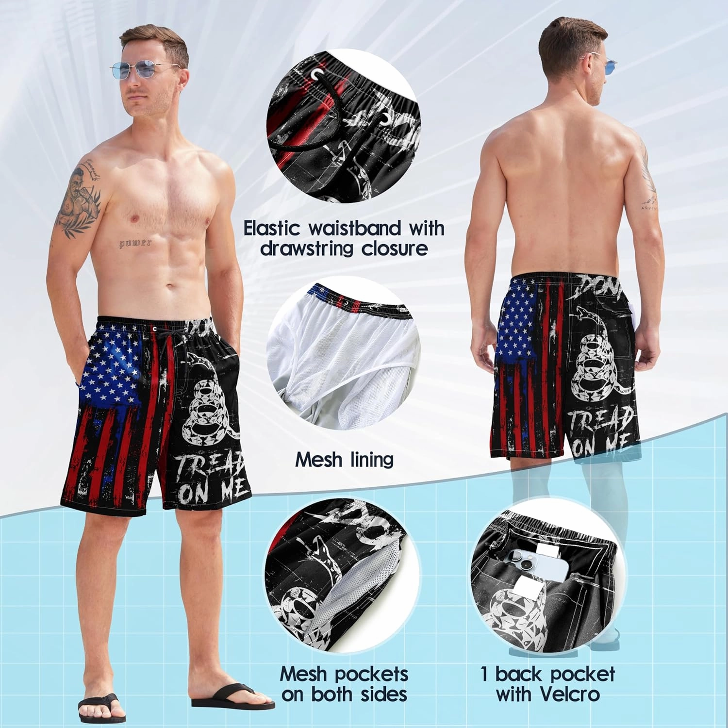 Mens Swim Trunks Quick Dry Board Shorts with Mesh Lining, Breathable Surf Beach Shorts Swimwear Bathing Suits