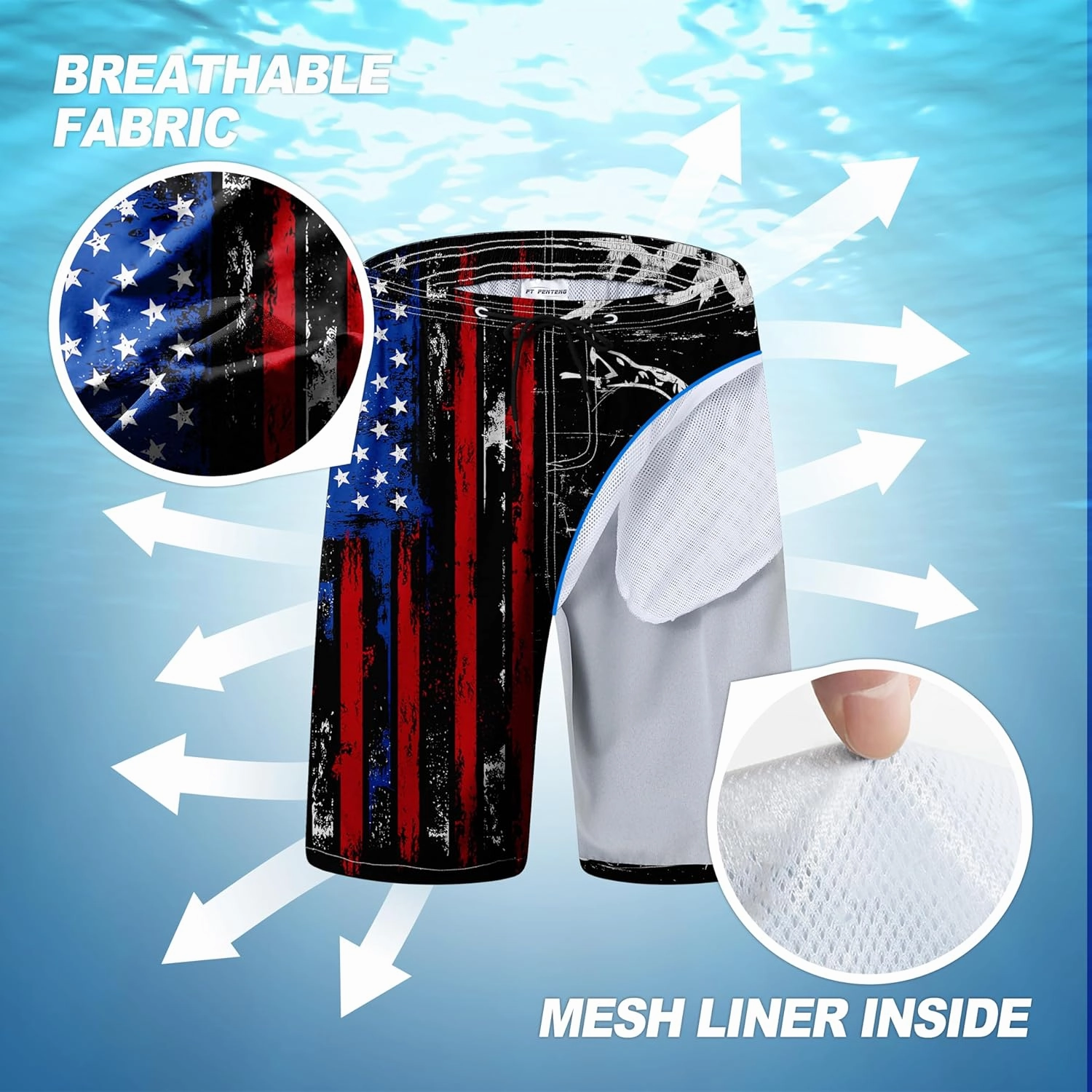 Mens Swim Trunks Quick Dry Board Shorts with Mesh Lining, Breathable Surf Beach Shorts Swimwear Bathing Suits