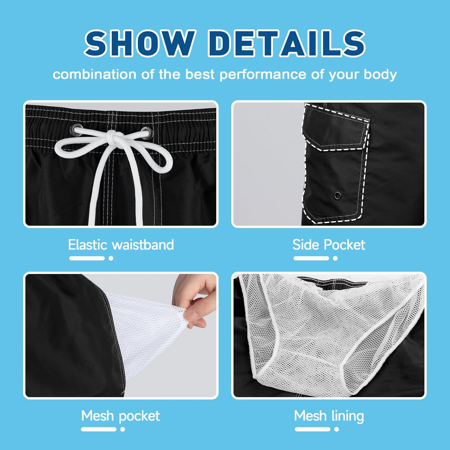 Mens Swim Trunks Swim Shorts Swimming Trunks Swimsuit Quick Dry with Mesh Lining Swimwear