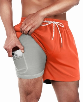 Mens Swim Trunks with Compression Lined Short Bathing Suits for Men 5 Inch Inseam Liner Men's Swimming Trunk