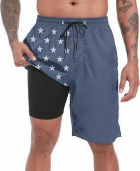 Mens Swim Trunks with Compression Liner 9" Board Shorts 2 in 1 Quick Dry Beach Swimwear Bathing Suits for Men