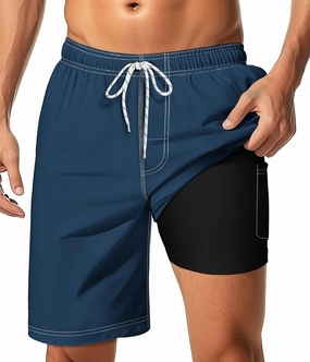 Mens Swim Trunks with Compression Liner 9" Swim Trunks Quick Dry Surfing Beach Shorts Hawaii Sports Shorts