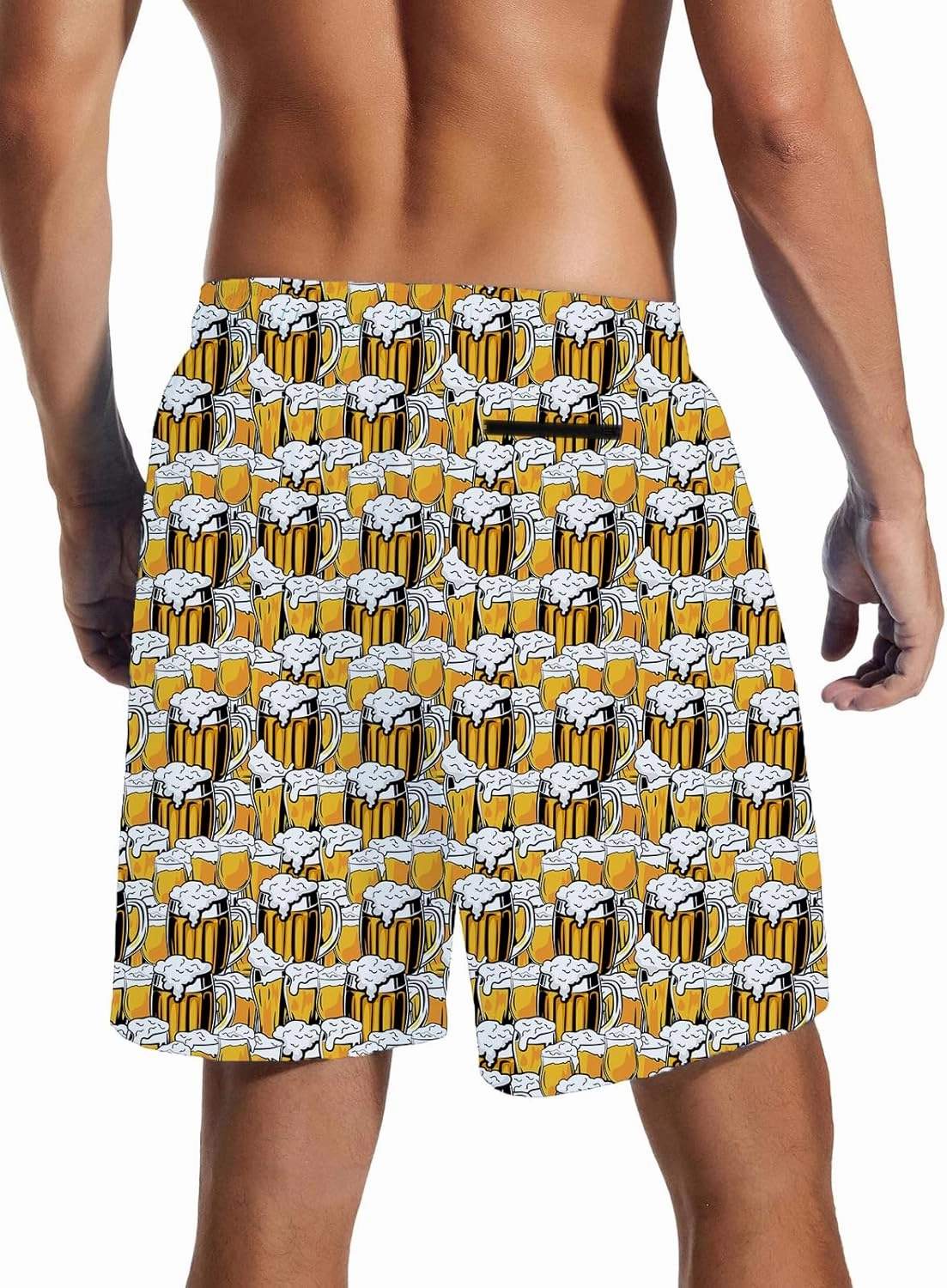 Mens Swim Trunks with Compression Liner Quick Dry Zipper Pocket Bathing