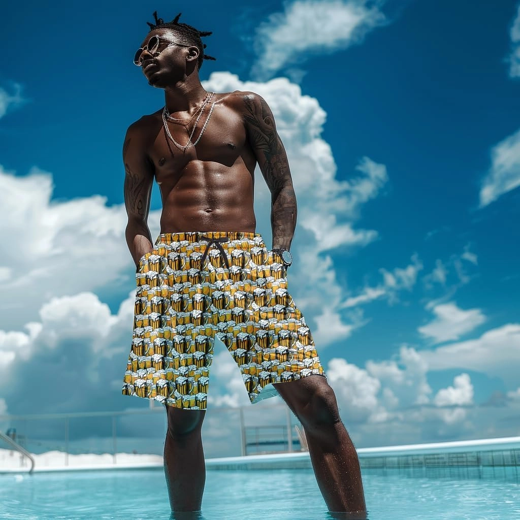 Mens Swim Trunks with Compression Liner Quick Dry Zipper Pocket Bathing