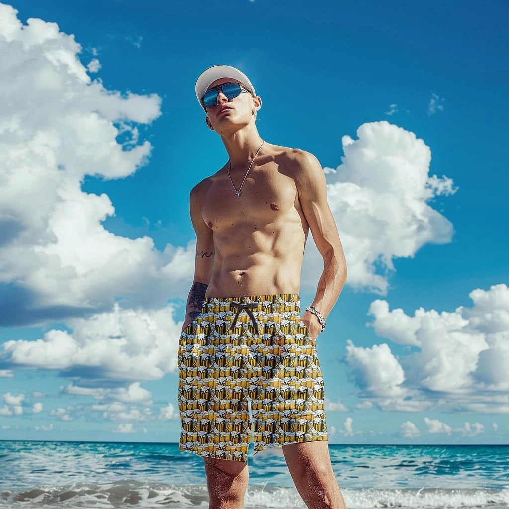 Mens Swim Trunks with Compression Liner Quick Dry Zipper Pocket Bathing