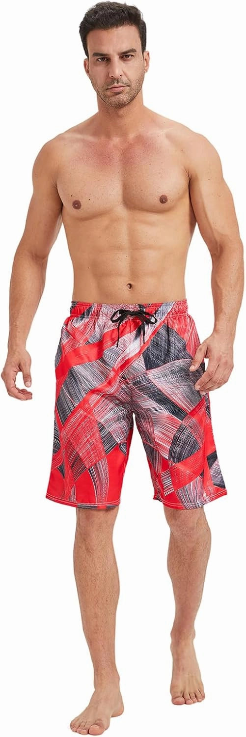 Mens Swim Trunks with Mesh Lining,Quick Dry Big Tall Board Shorts Swimsuit Beach Pants Swimwear Bathing Suits