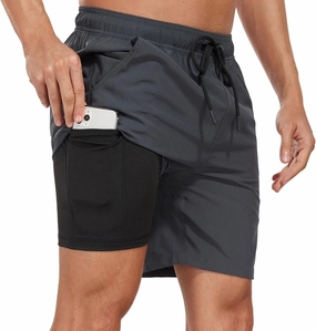 Mens Swimming Shorts with Quick Dry Swim Trunks Bathing Suit 2 in 1 Stretch Beach Swimsuit for Surfing Sport