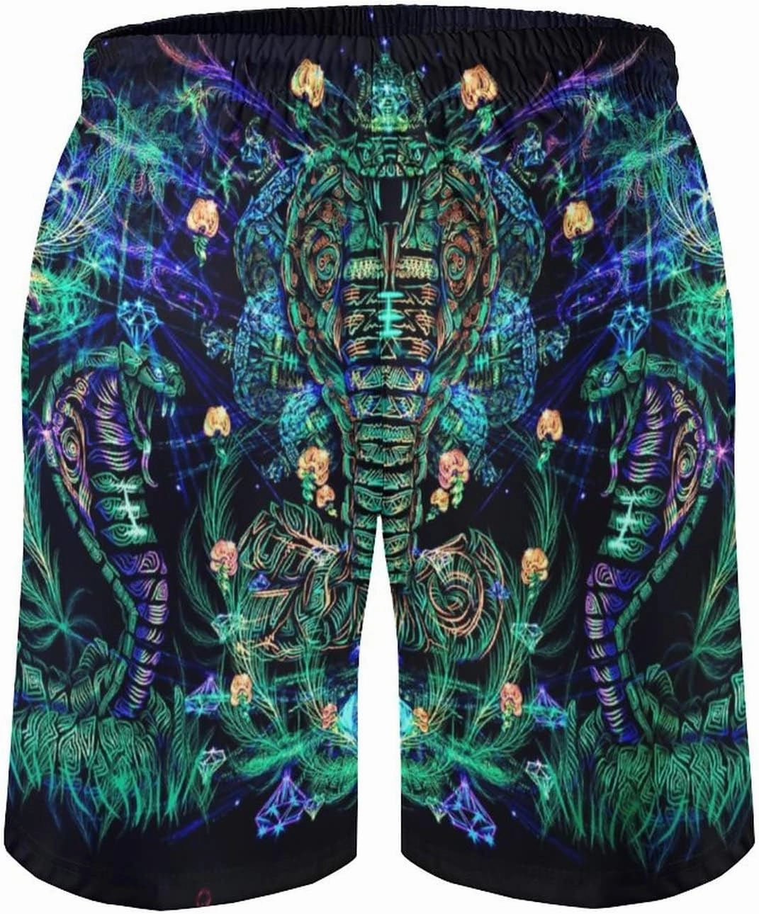 Mens Trippy Psychedelic Swim Trunks Beach Board Shorts with Mesh Lining and Pockets