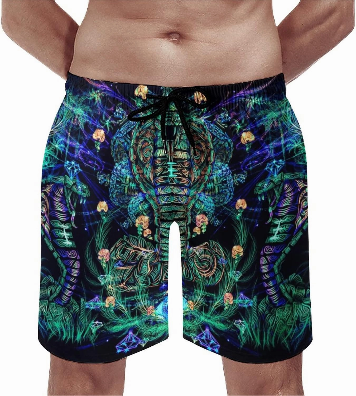 Mens Trippy Psychedelic Swim Trunks Beach Board Shorts with Mesh Lining and Pockets