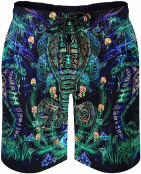 Mens Trippy Psychedelic Swim Trunks Beach Board Shorts with Mesh Lining and Pockets