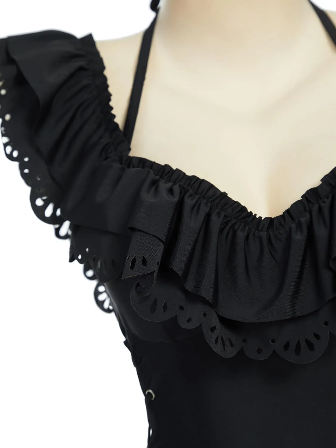 MEOWCOS Women One Piece Swimsuits Retro Victorian Style Swimsuit Gothic Halter Bathing Suit