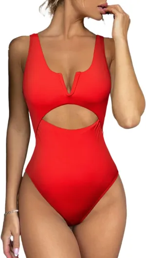 Meyeeka Womens One Piece Swimsuits Tummy Control Bathing Suit for Women Push Up Swimwear V Neck High Cut Monokini