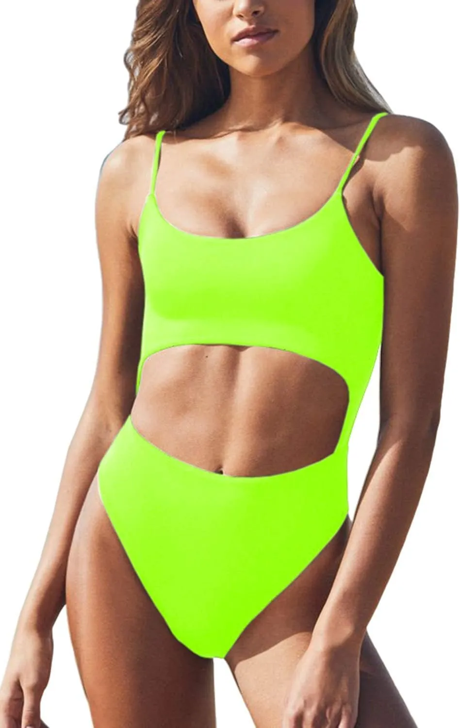 Meyeeka Womens Scoop Neck Cut Out Front Lace Up Back High Cut Monokini One Piece Swimsuit