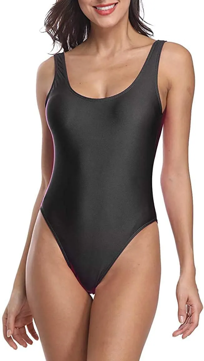 MIAIULIA Women's Retro 80s/90s Inspired High Cut Low Back Padding One Piece Swimwear Bathing Suits