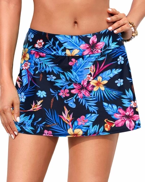 Mid Rise Swim Skirt - 2025 Bathing Suit Skirt with Built-in Bikini Bottom Waistband Skort Swimsuit Bottoms for Women