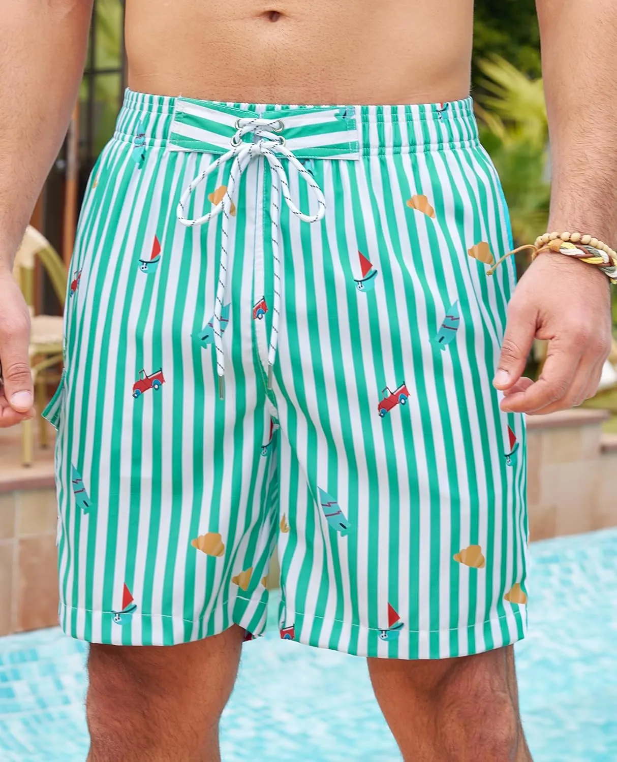 Milin Naco Mens Swim Trunks 7 Inch Inseam Compression Liner 2 in 1 Printed Swimming Short