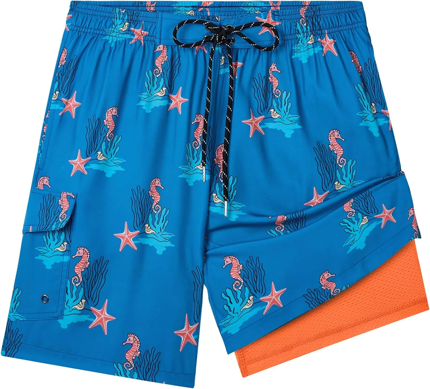 Milin Naco Mens Swim Trunks 7 Inch Inseam Compression Liner 2 in 1 Printed Swimming Short