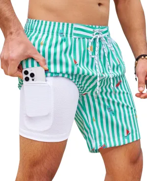 Milin Naco Mens Swim Trunks 7 Inch Inseam Compression Liner 2 in 1 Printed Swimming Short