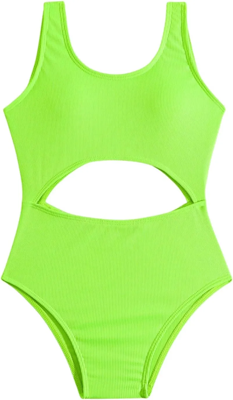 Milumia Girl's One Piece Swimsuit Cut Out Scoop Neck Monokini Bathing Suit
