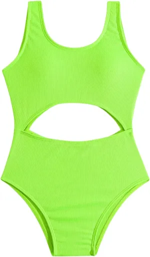 Milumia Girl's One Piece Swimsuit Cut Out Scoop Neck Monokini Bathing Suit