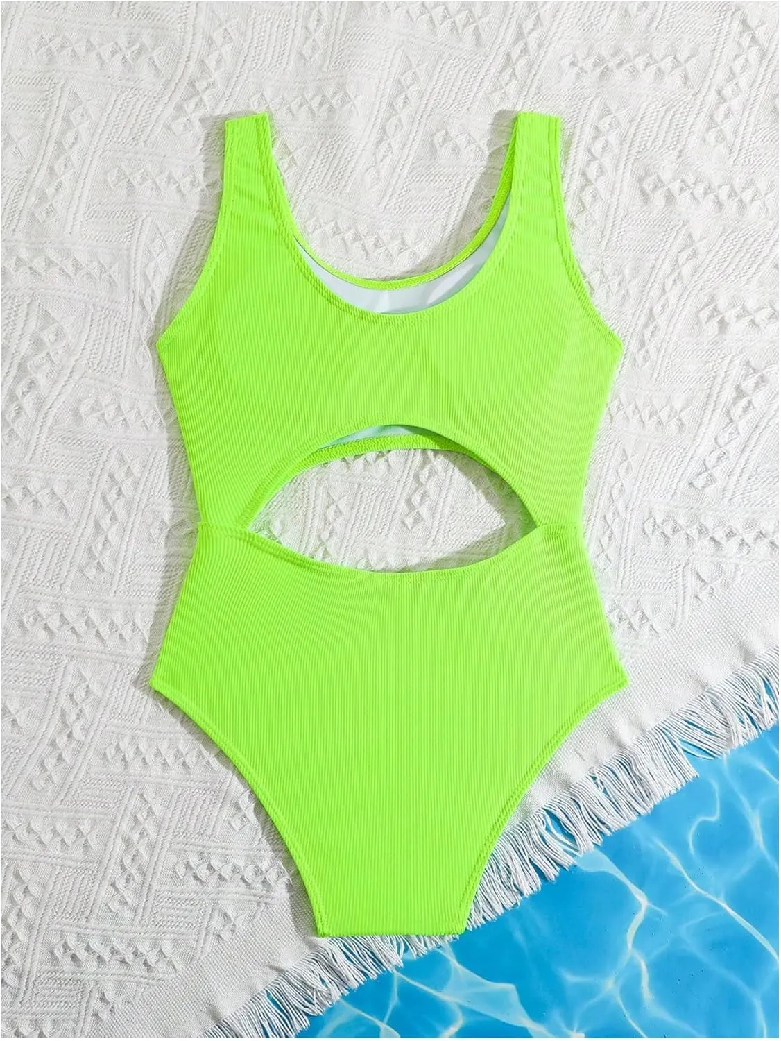 Milumia Girl's One Piece Swimsuit Cut Out Scoop Neck Monokini Bathing Suit