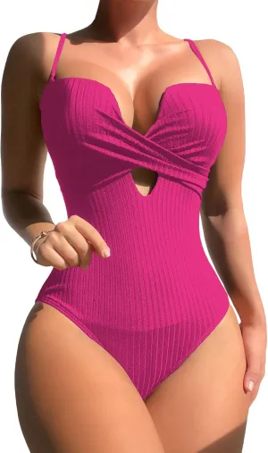 Milumia Women's Criss Cross Push Up Onepiece Swimsuit Cut Out Spaghetti Strap Bathing Suit