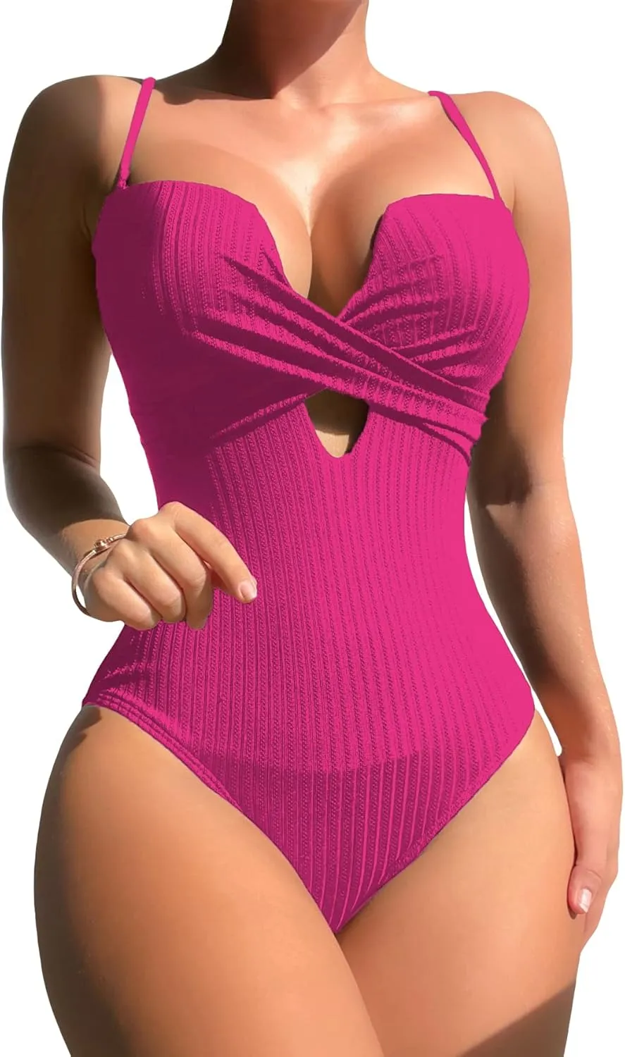 Milumia Women's Criss Cross Push Up Onepiece Swimsuit Cut Out Spaghetti Strap Bathing Suit