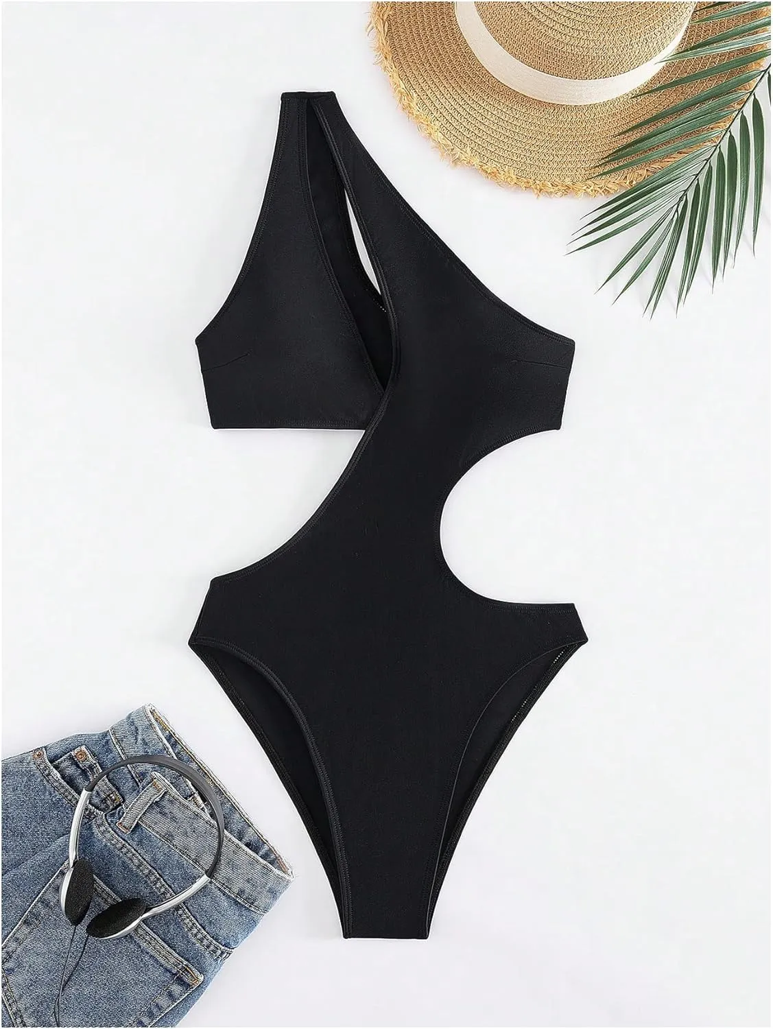 Milumia Women's Cut Out One Shoulder Sleeveless Swimwear Sexy Solid One Piece Bathing Suit