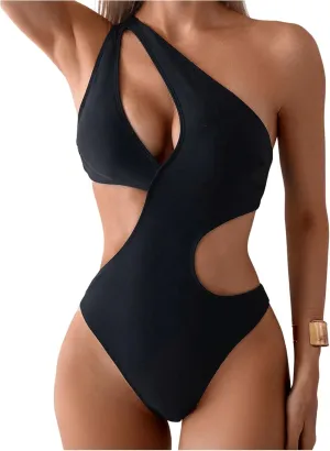 Milumia Women's Cut Out One Shoulder Sleeveless Swimwear Sexy Solid One Piece Bathing Suit