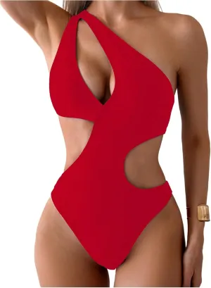 Milumia Women's Cut Out One Shoulder Sleeveless Swimwear Sexy Solid One Piece Bathing Suit