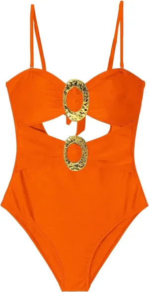 Milumia Women's Metal Ring One Piece Swimsuit Cut Out Strapless Bandeau Bathing Suits