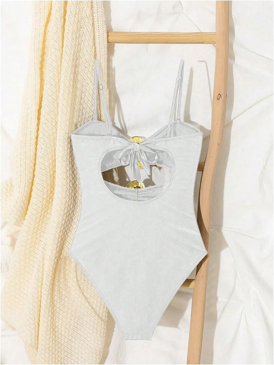 Milumia Women's Metal Ring One Piece Swimsuit Cut Out Strapless Bandeau Bathing Suits