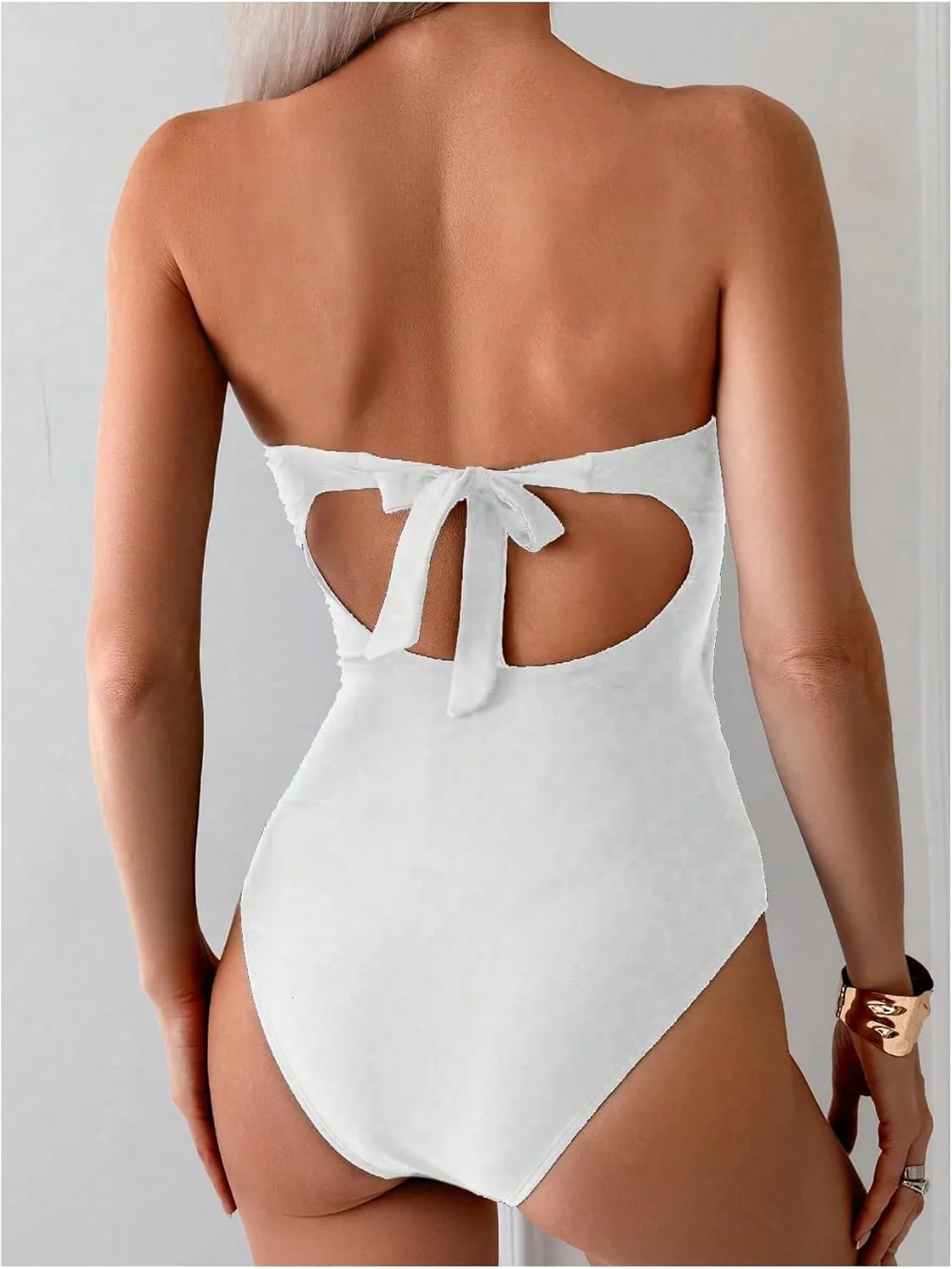 Milumia Women's Metal Ring One Piece Swimsuit Cut Out Strapless Bandeau Bathing Suits