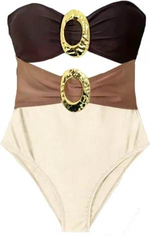 Milumia Women's Metal Ring One Piece Swimsuit Cut Out Strapless Bandeau Bathing Suits