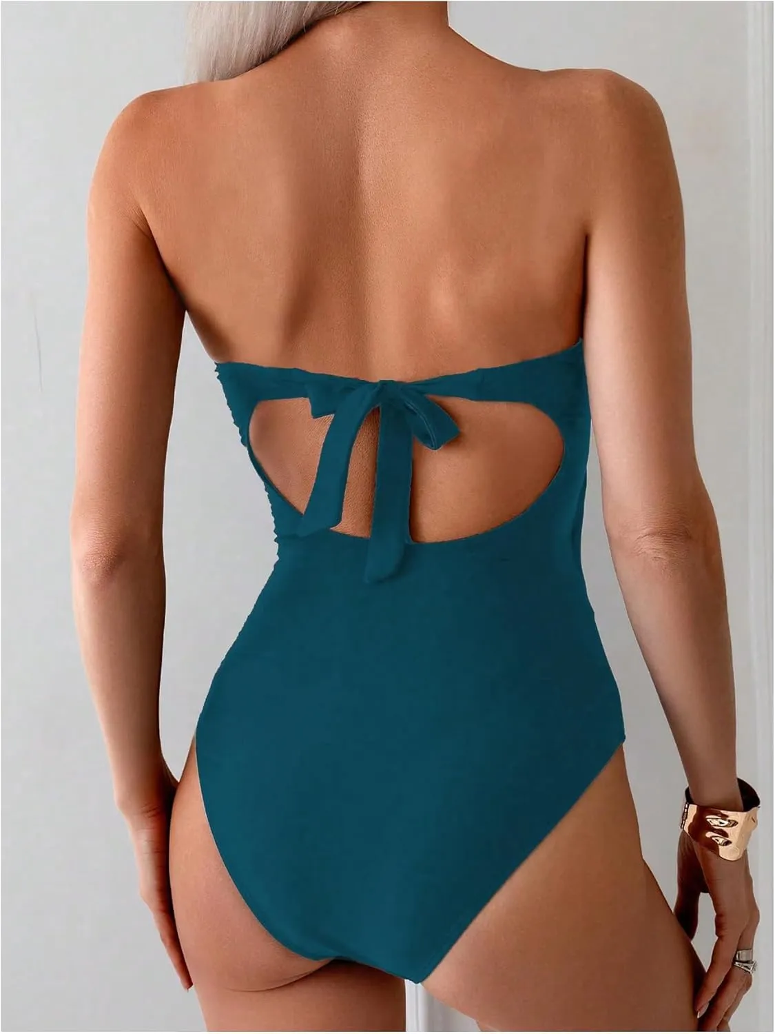 Milumia Women's Metal Ring One Piece Swimsuit Cut Out Strapless Bandeau Bathing Suits