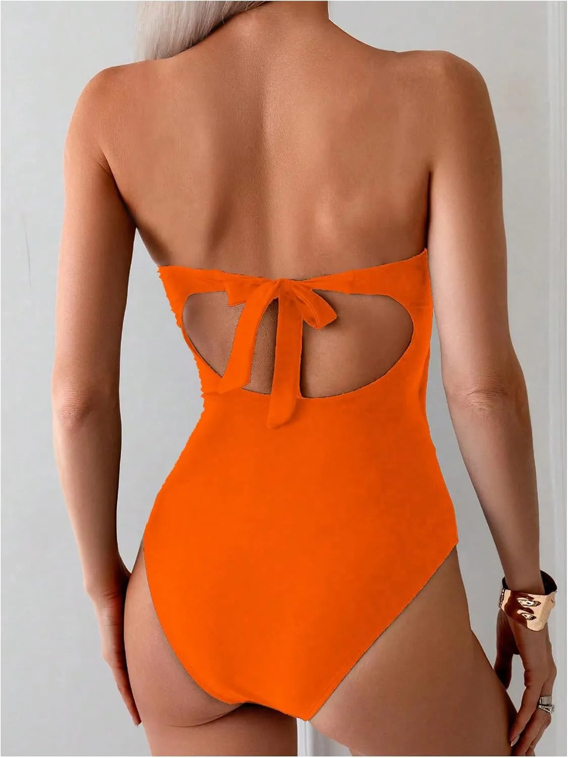 Milumia Women's Metal Ring One Piece Swimsuit Cut Out Strapless Bandeau Bathing Suits
